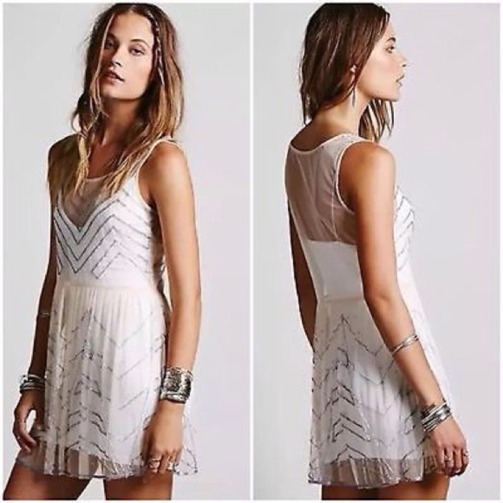 Free People Blush Art Deco Embellished Beaded Dres